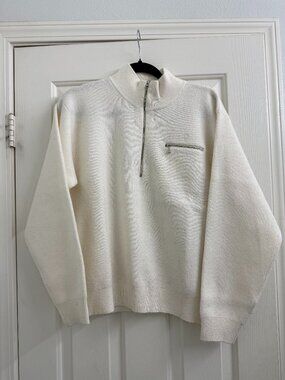 Stussy Half-Zip Mockneck Sweater Cream Size S